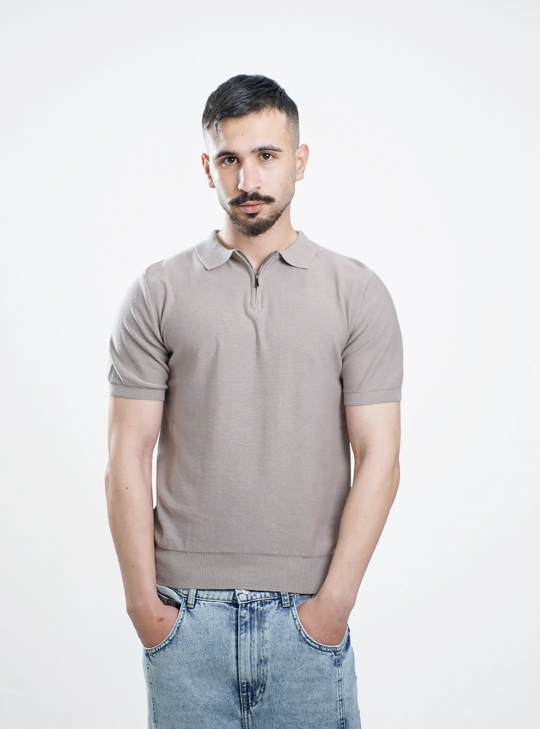 Polo slim col zippé stretch